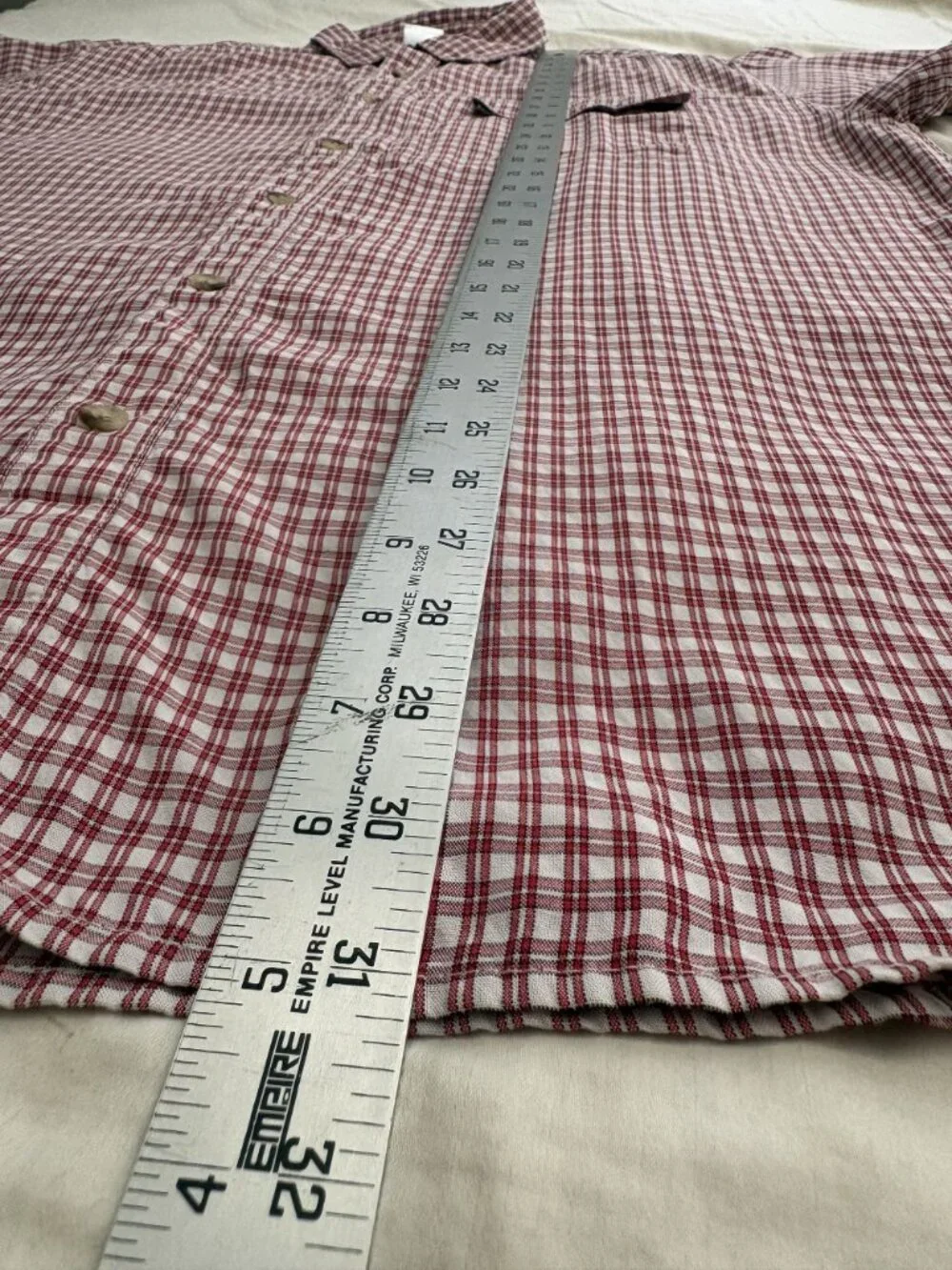 The North Face Men's Short Sleeve Plaid Shirt L Red Modal Zip Pocket Outdoor